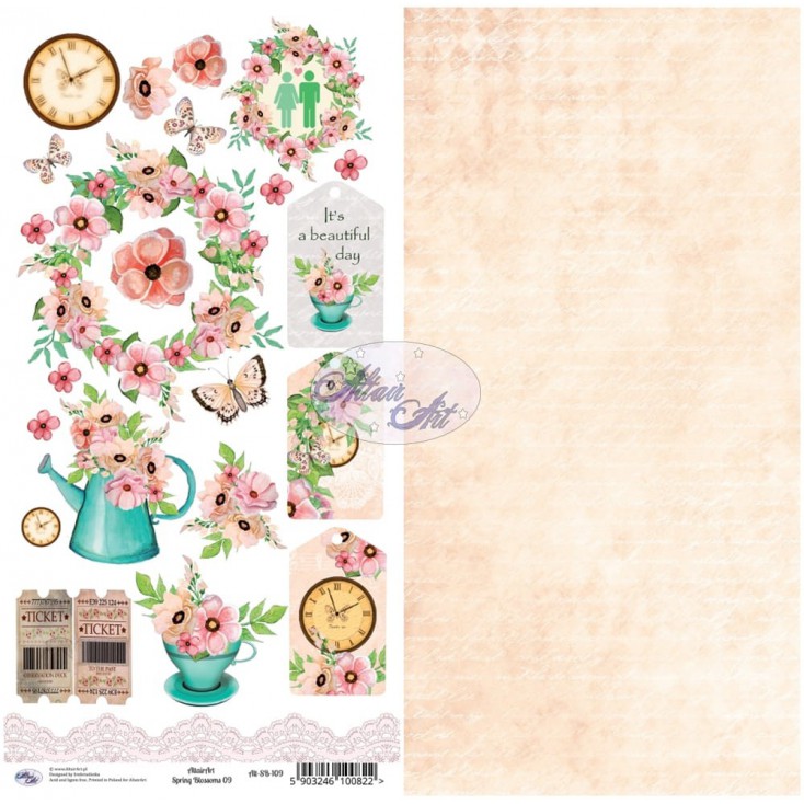 Elementy do wycinania - Papier scrapowy 30x15cm - Spring Blossoms 09 - Altair Art Alt-SB-109