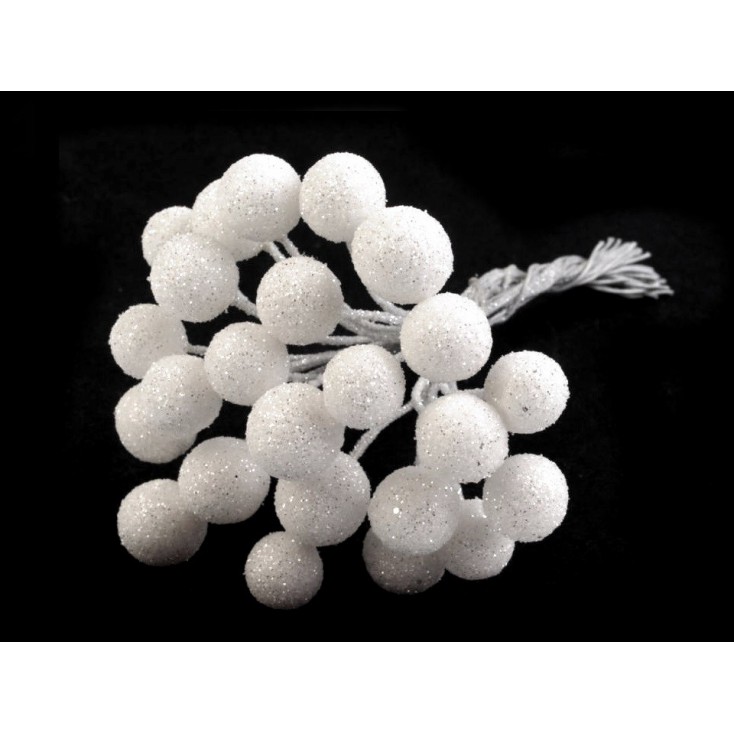 Mini baubles on white glitter wire 12 mm