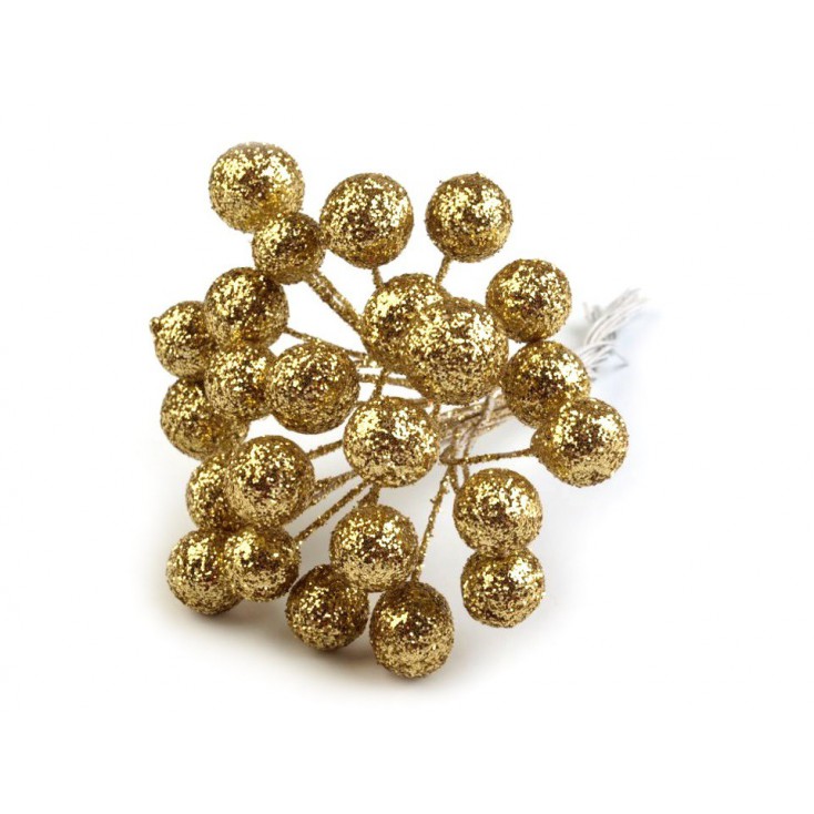Mini baubles on golden glitter wire 12 mm