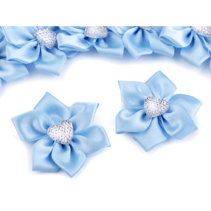 Satin flower with heart - blue