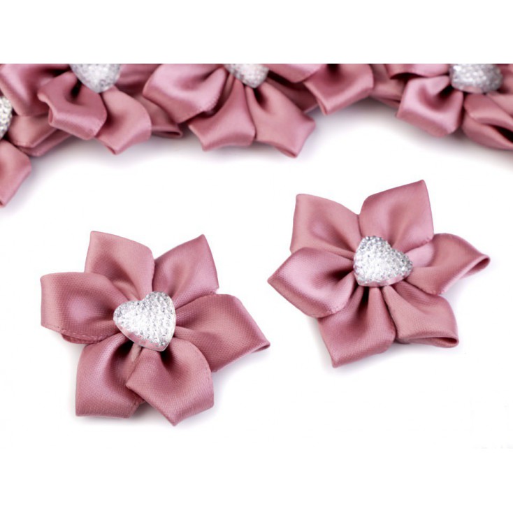 Satin flower with heart - antique pink