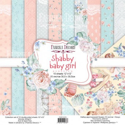Scrapbooking papers - set of papers 30x30cm - Shabby baby girl - Fabrika Decoru