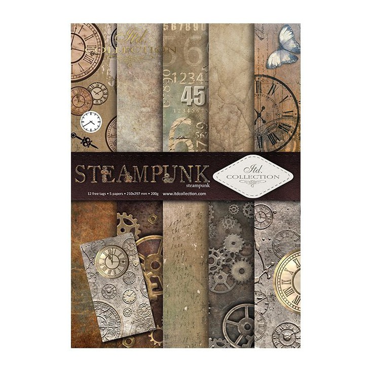 Set of scrapbooking papers, A4 size - Steampunk - ITD Collection SCRAP043