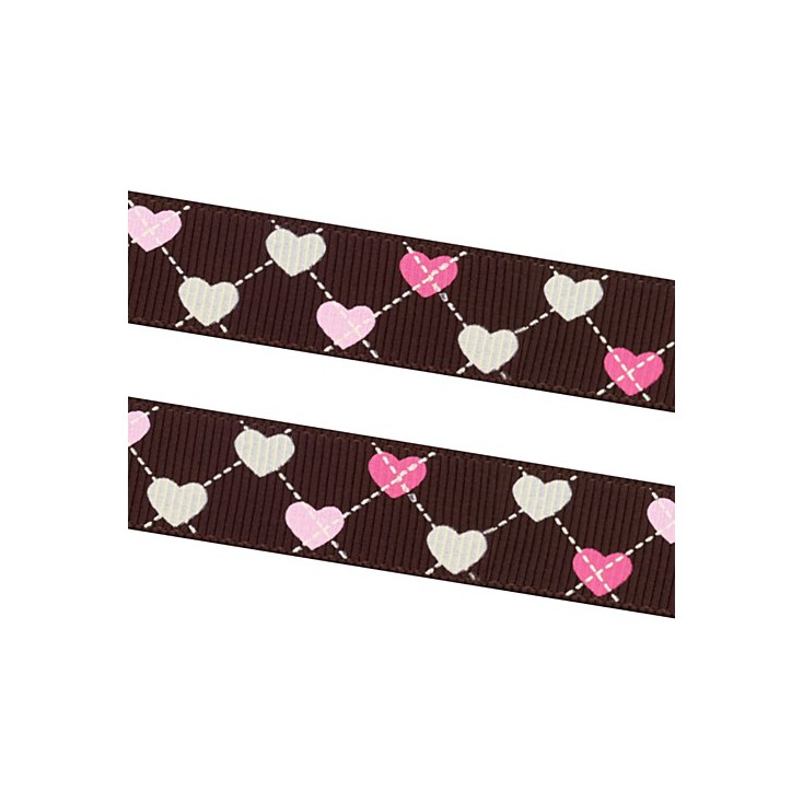 dark brown ribbon colorful hearts - grosgrain ribbon 1m