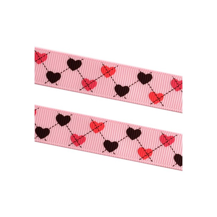 pink ribbon colorful hearts - grosgrain ribbon 1m