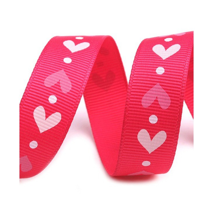 pink ribbon with hearts 02 - grosgrain ribbon 1m