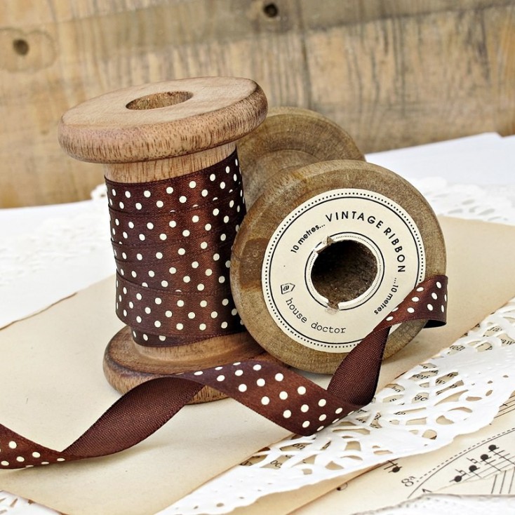 brown ribbon with dots 1,5 cm - 1m satin ribbon