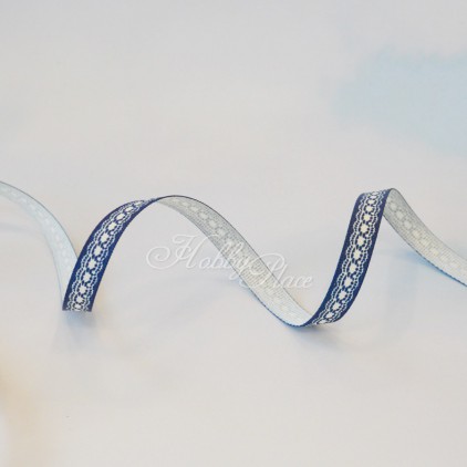 navy blue ribbon in lace print - grosgrain ribbon 1m