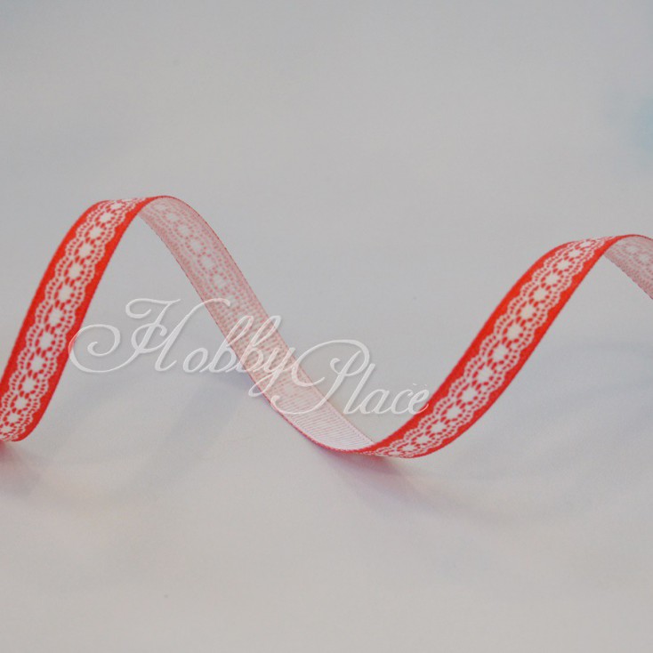 red ribbon in lace print - grosgrain ribbon 1m