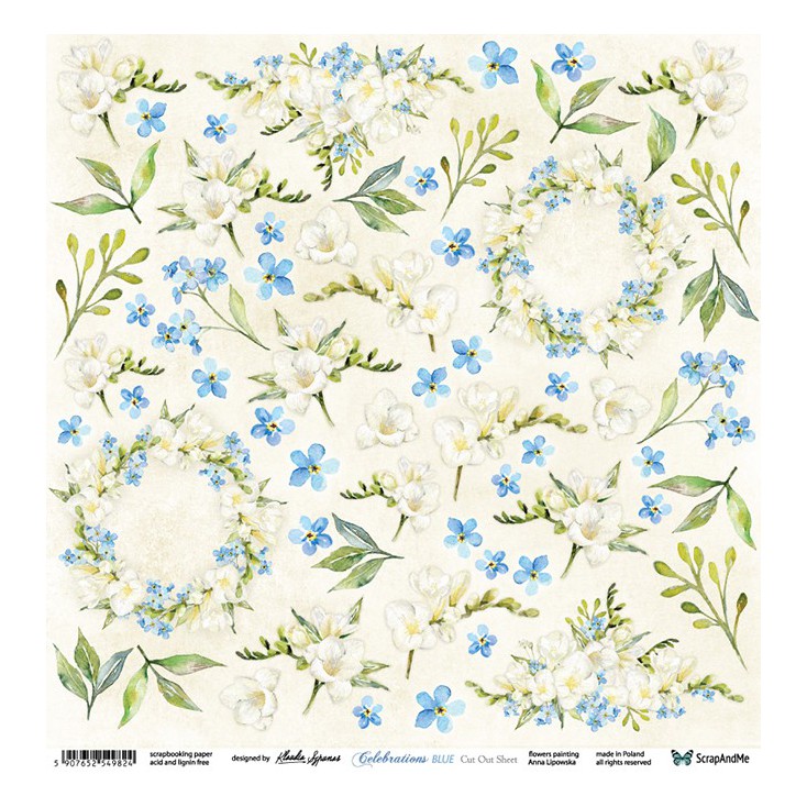 Celebrations Blue Flowers - Papier do scrapbookingu 30x30 cm - Kwiaty do wycinania - ScrapAndMe