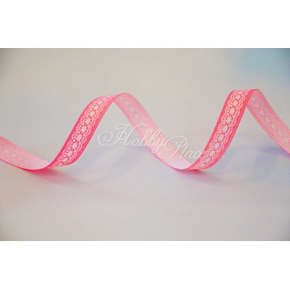 pink ribbon in lace print - grosgrain ribbon 1m