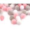 Pink, gray and white pompoms -1 cm