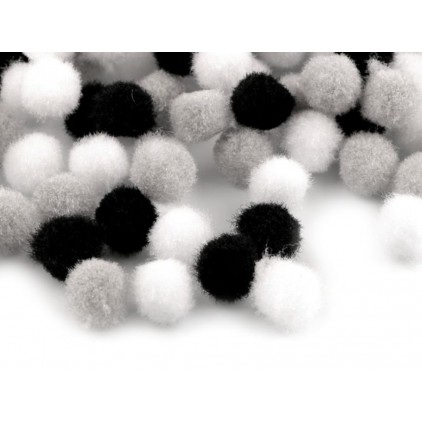Black, gray and white pompoms -1 cm
