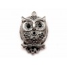 Metal owl with flowers pendant - silver 2,0 x 2,3 cm