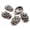 Metal owl with flowers pendant - silver 2,0 x 2,3 cm