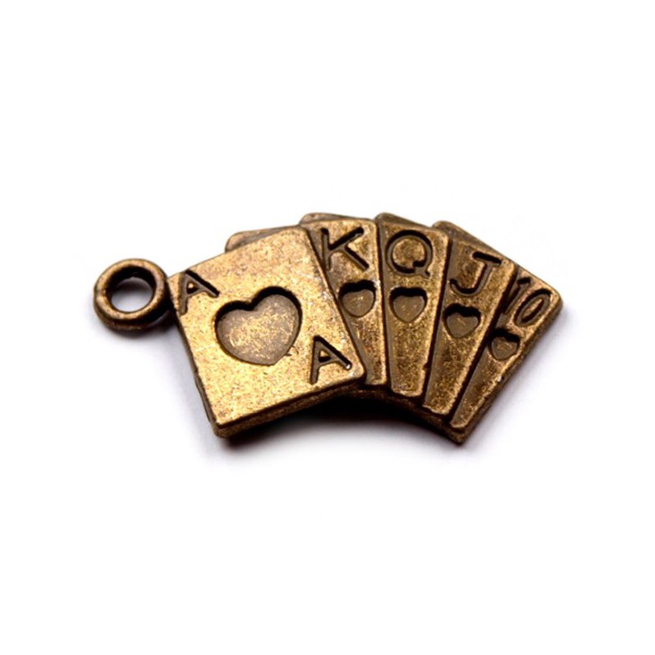 Metal playing cards pendant - old gold 1,3 x 2,4 cm