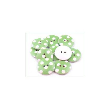 wooden button green with white dots - 2.5 cm