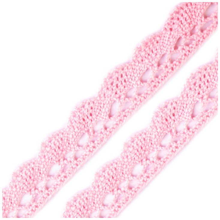 Cotton bobbin lace - pink - width 1.5 cm - 1 meter