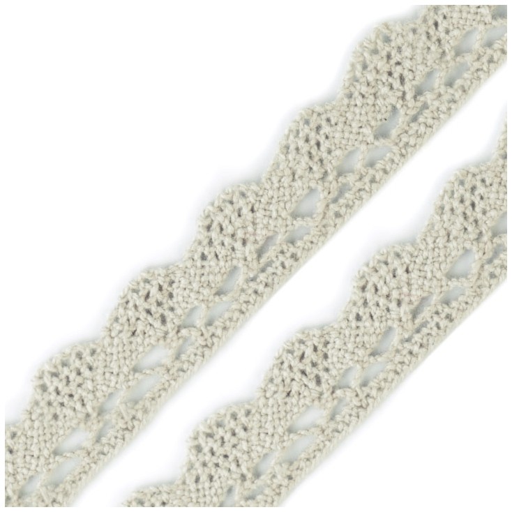 Cotton bobbin lace - gray-green- width 1.5 cm - 1 meter
