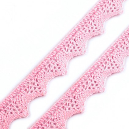 Koronka bawełniana klockowa - różowa - szerokość 1,8 cm - 1 metr
