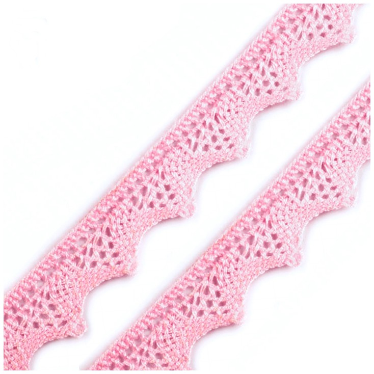 Koronka bawełniana klockowa - różowa - szerokość 1,8 cm - 1 metr