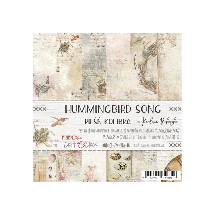 Scrapbooking papers -15x15 cm - Hummingbird Song - Craft O clock