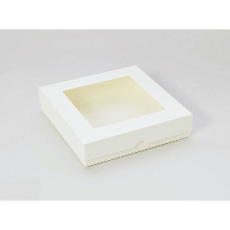 Cream box for a card with transparent window - low square - Rzeczy z Papieru
