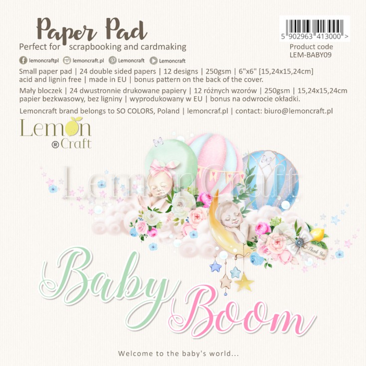 Pad scrapbooking papers 15x15cm - Baby Boom - Lemoncraft