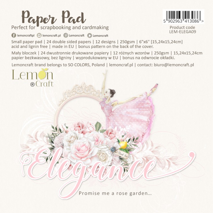 Bloczek papierów do scrapbookingu 15x15cm - Elegance - Lemoncraft