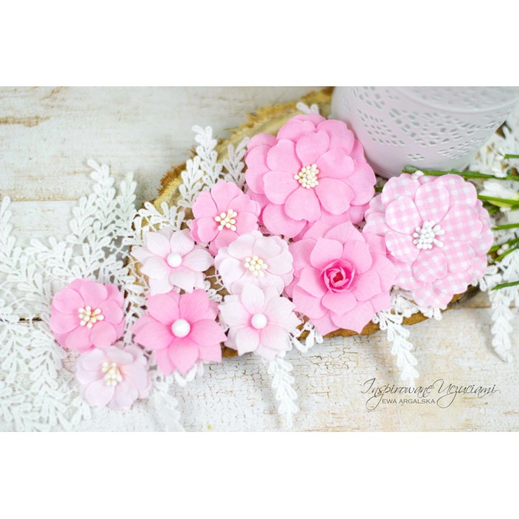 Scrapbooking kwiaty by Ewa Argalska - zestaw Sweet Pink - 10 sztuk