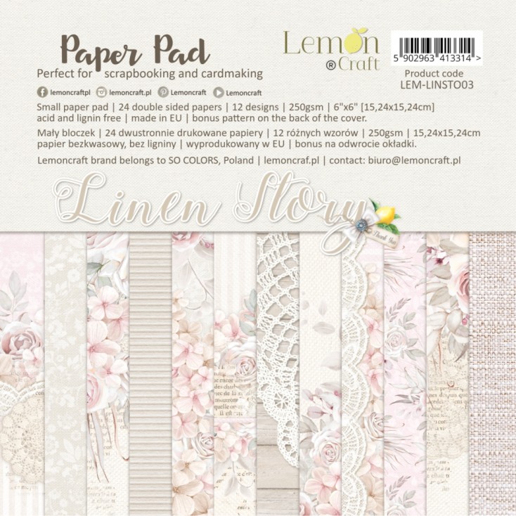 Pad scrapbooking papers 15x15cm - Linen Story - Lemoncraft