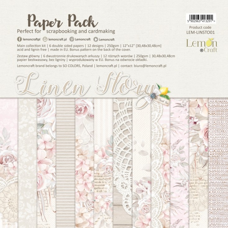 Linen Story - Lemoncraft - Set of scrapbooking papers 30x30cm