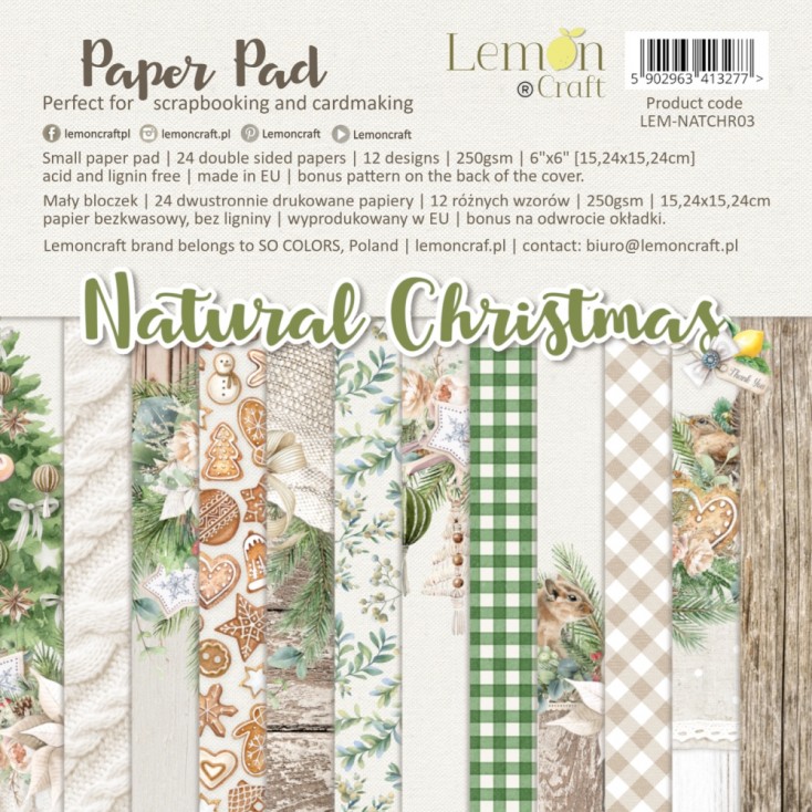 Bloczek papierów do scrapbookingu 15x15cm - Natural Christmas - Lemoncraft