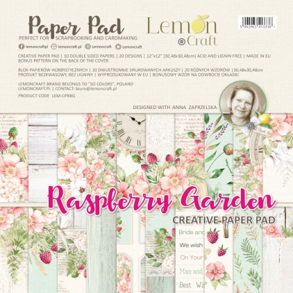 Blok kreatywny - Papiery do scrapbookingu 30x30cm - Raspberry Garden - Lemoncraft