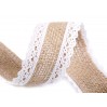 Jute trimwith white cotton lace - natural - one roll