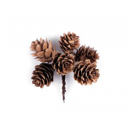 Small cones for decoration - set - 6 cones on a wire - brown