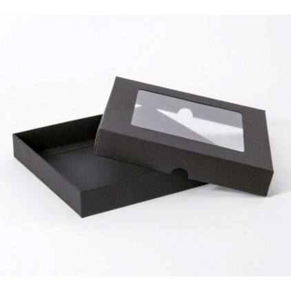 Czarne matalizowane pudełko na kartkę - z okienkiem - niskie, kwadratowe - Rzeczy z Papieru
