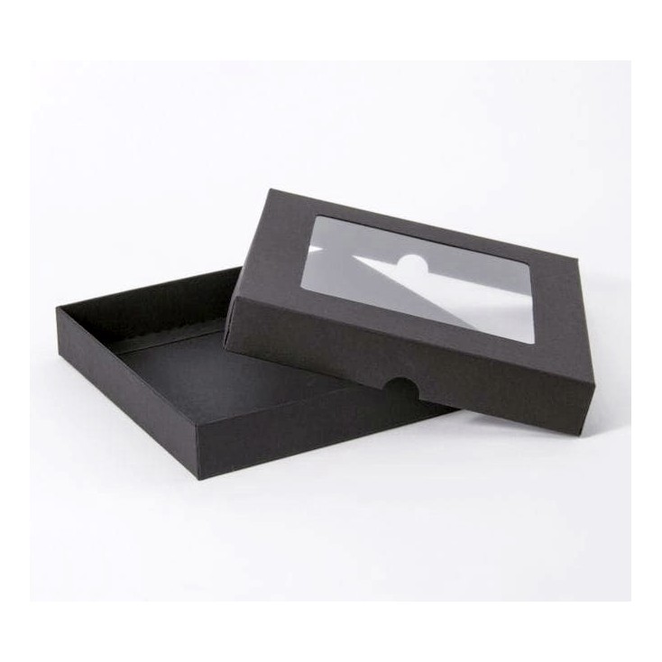 Czarne matalizowane pudełko na kartkę - z okienkiem - niskie, kwadratowe - Rzeczy z Papieru