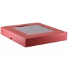 Red metallic box for a card - with transparent window - low, square - Rzeczy z Papieru
