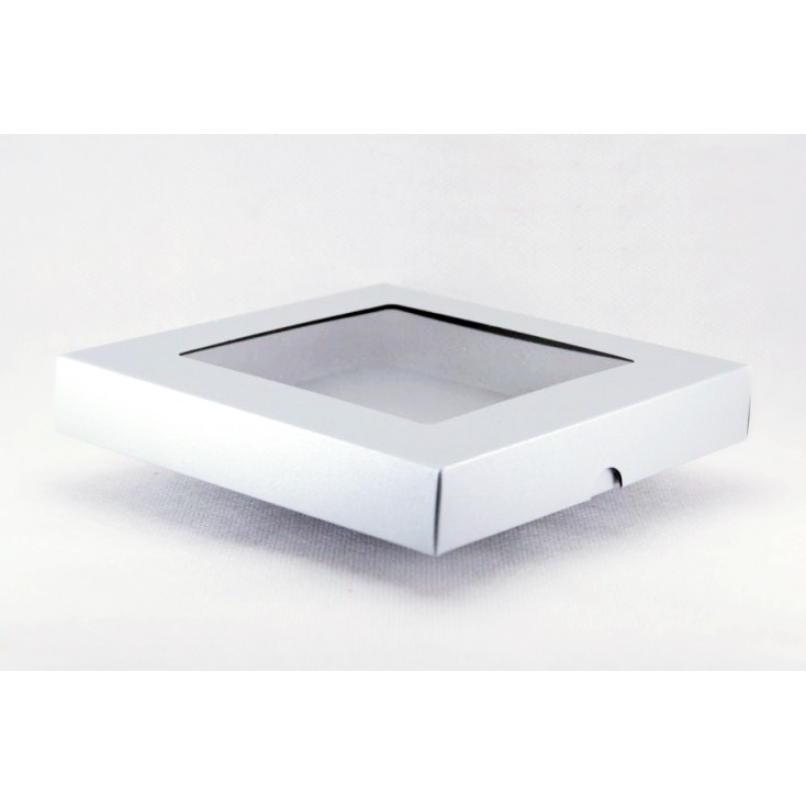 Silver metallic box for a card - with transparent window - low, square - Rzeczy z Papieru
