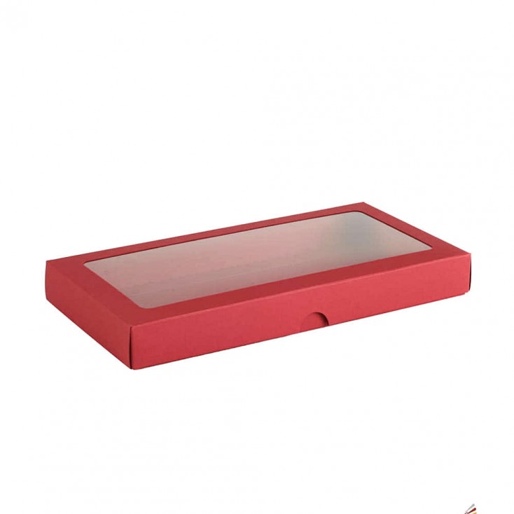 Czerwone pudełko na kartkę DL - z okienkiem - niskie - Rzeczy z Papieru
