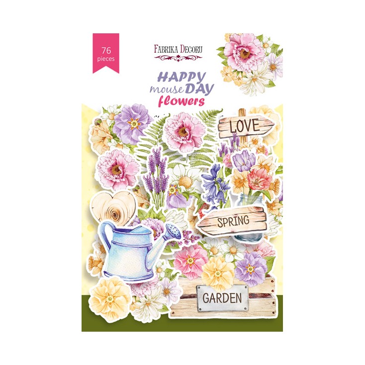 Papierowe kształty - die-cuts - Happy mouse day flowers- Fabrika Decoru - 76 elementów