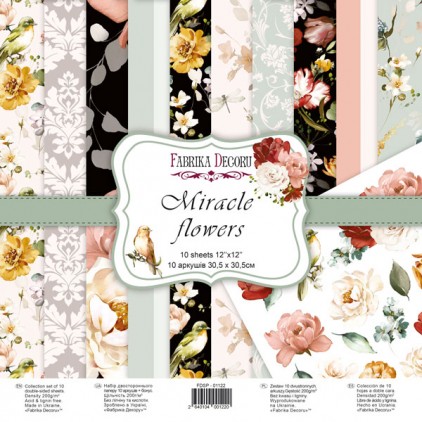Papiery scrapbooking - zestaw 30x30cm - Miracle flowers - Fabrika Decoru