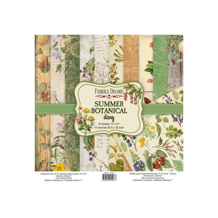 Papiery scrapbooking - zestaw 30x30cm - Summer botanical diary - Fabrika Decoru