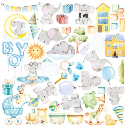 Scrapbooking paper - Fussy cuts elements - My cute baby elephant boy - Fabrika Decoru