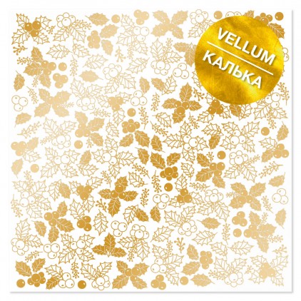 Kalka, pergamin - Golden Winterberries - papier pergaminowy ze złotym nadrukiem - mleczno-biały - Fabrika Decoru