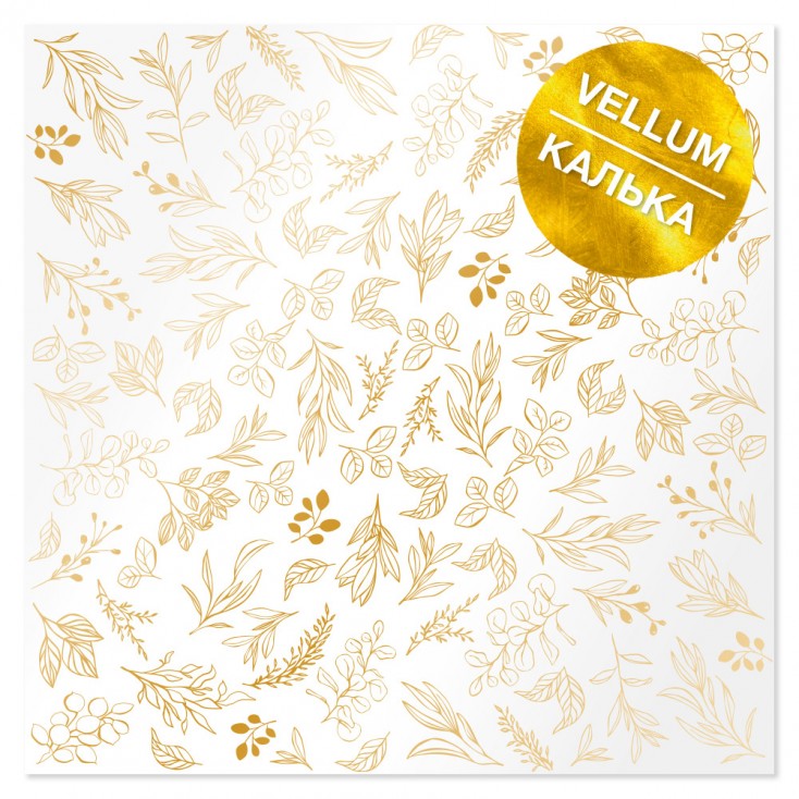 Kalka, pergamin - Golden Branches - papier pergaminowy ze złotym nadrukiem - mleczno-biały - Fabrika Decoru