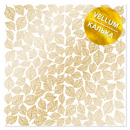 Tracing paper, vellum - Golden Leaves mini- tracing paper with gold print - milky white - Fabrika Decoru