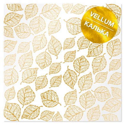 Kalka, pergamin - Golden Leaves - papier pergaminowy ze złotym nadrukiem - mleczno-biały - Fabrika Decoru