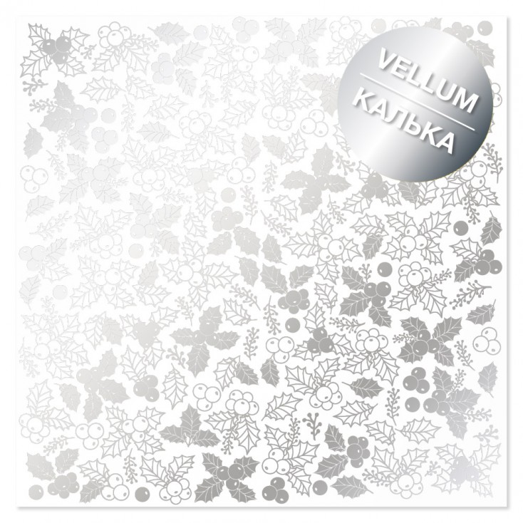 Tracing paper, vellum - Silver Winterberries - tracing paper with silver print - milky white - Fabrika Decoru